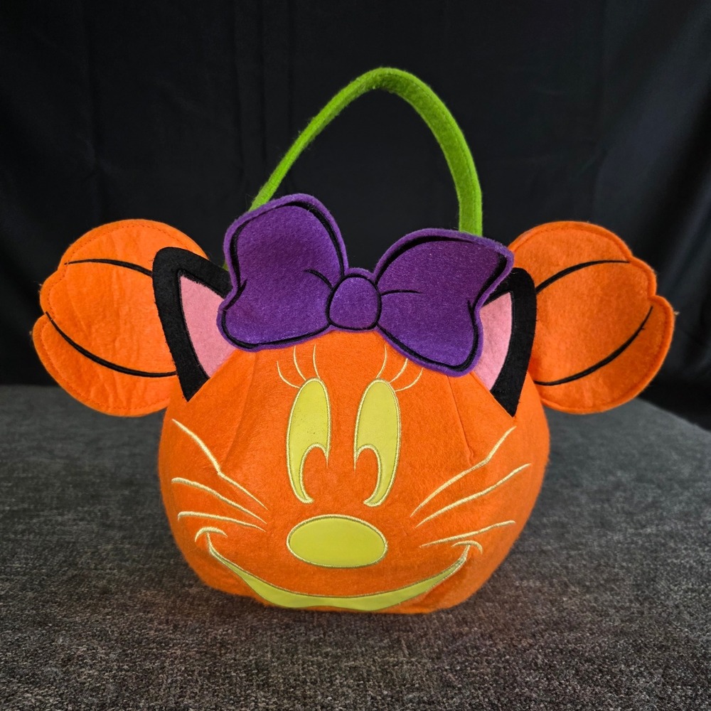 Disney Store Minnie Mouse Pumpkin Trick or Treat Bag Halloween 2017 Felt Tote